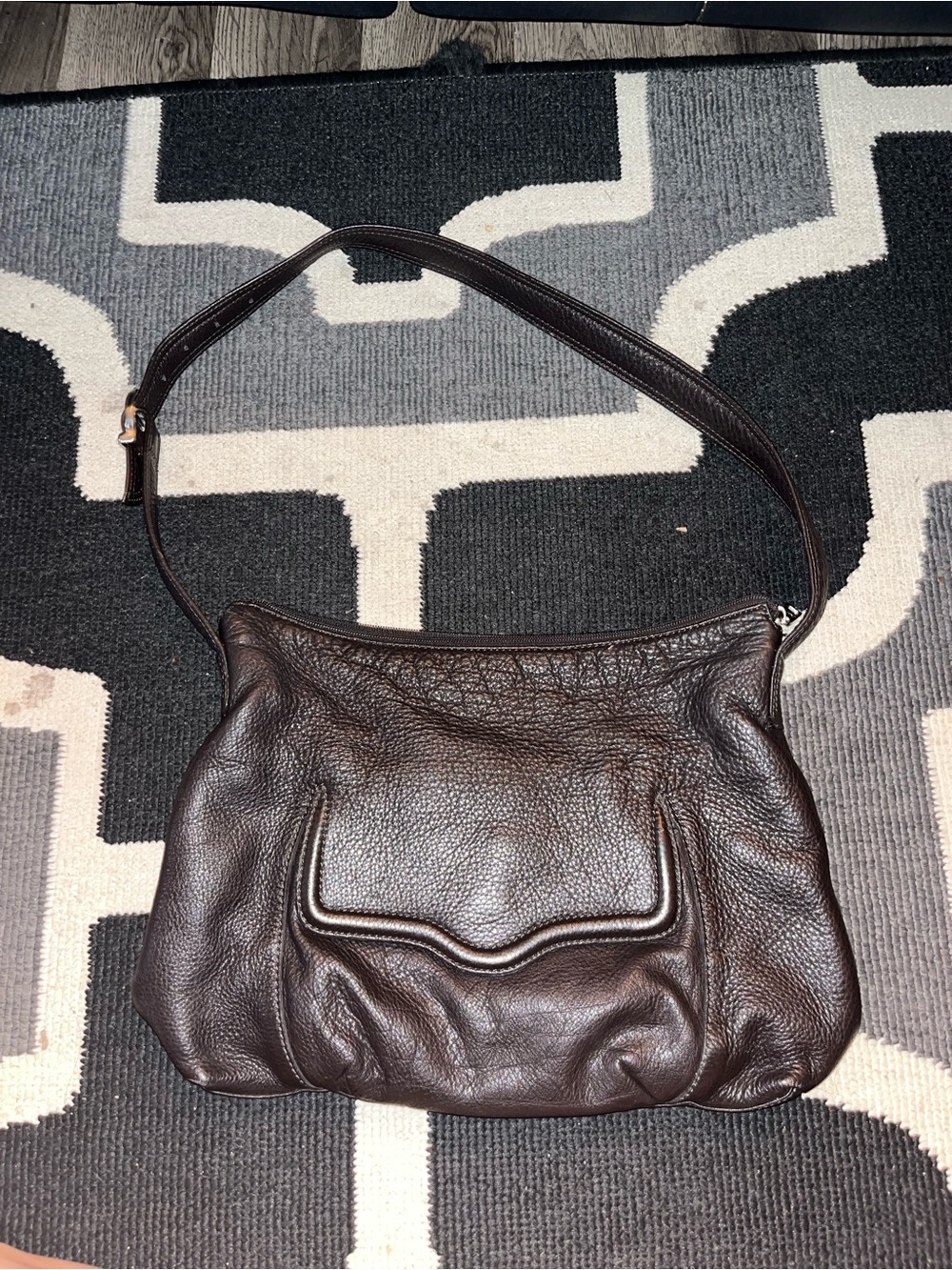 Vintage Stone Mountain Brown (almost black) Pebbled Leather Shoulder Bag